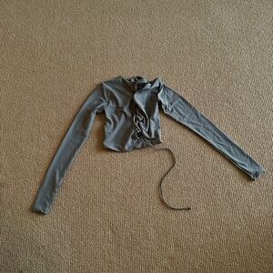 Skims Chrome Cut Out Lace Up Long Sleeve Top, Size XXS NWT